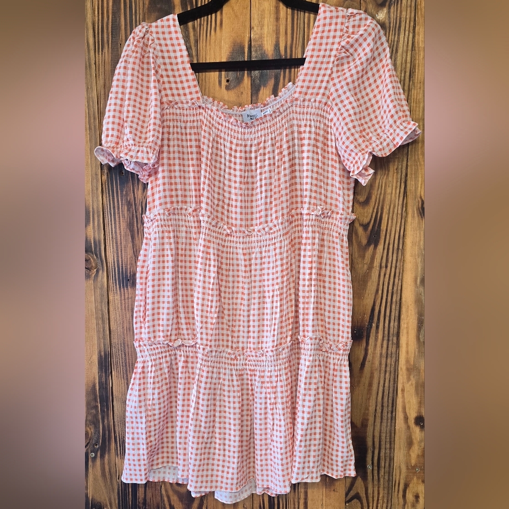 Princess Polly Checkered Tiered Dress Puff Sleeves Teen/ Womens Size2
